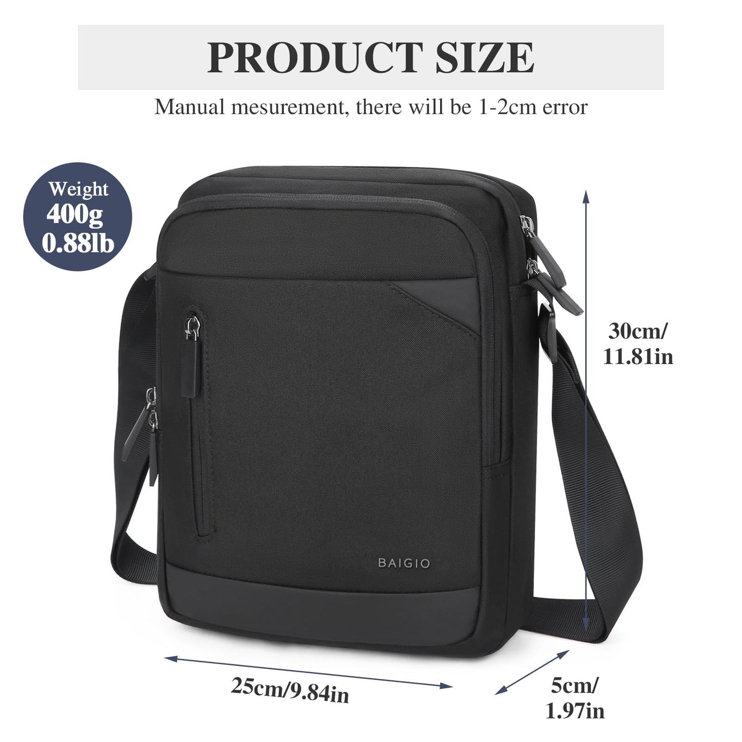 BAIGIO Men's Shoulder Bag for Tablet iPad up to 11 inches, Crossbody Bag for Men for Work Travel Everyday Life, Waterproof.