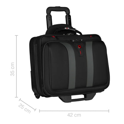 WENGER Granada Rolling Laptop Case, fits up to 15.6 inch notebook, 29L, for men and women, office, business, school, black, 600659.