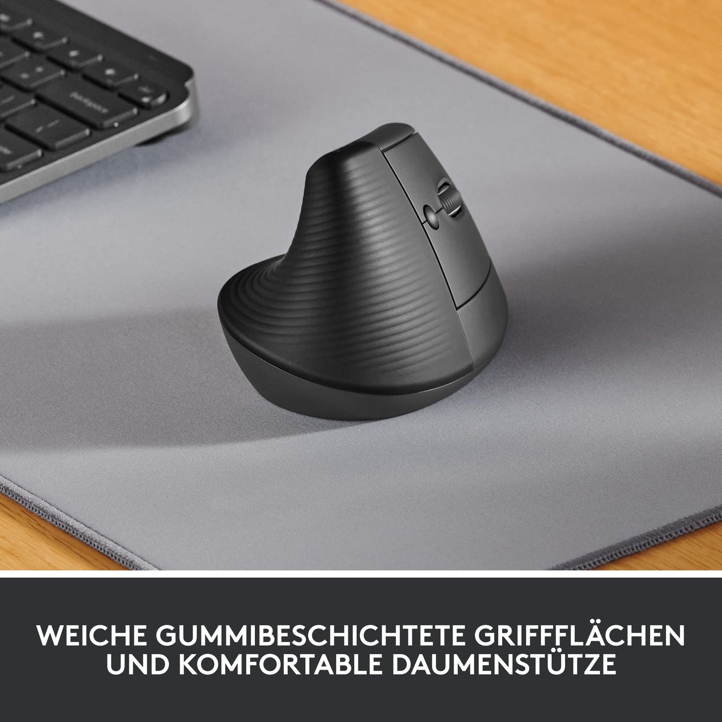 Logitech Lift Vertical Ergonomic Mouse, Wireless, Bluetooth or Logi Bolt USB receiver, Silent clicks, 4 buttons, Compatible with Windows/macOS/iPadOS, Laptop, PC - Graphite