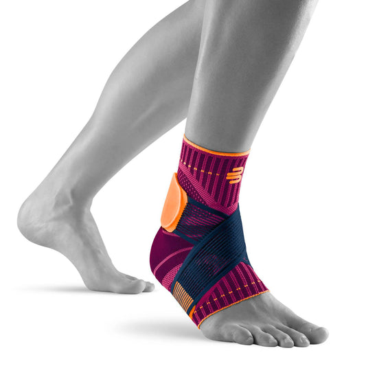 BAUERFEIND Ankle Support ankle brace for sports like soccer, fitness, and running. Prevents ankle injuries and provides stability. Pink, size L.