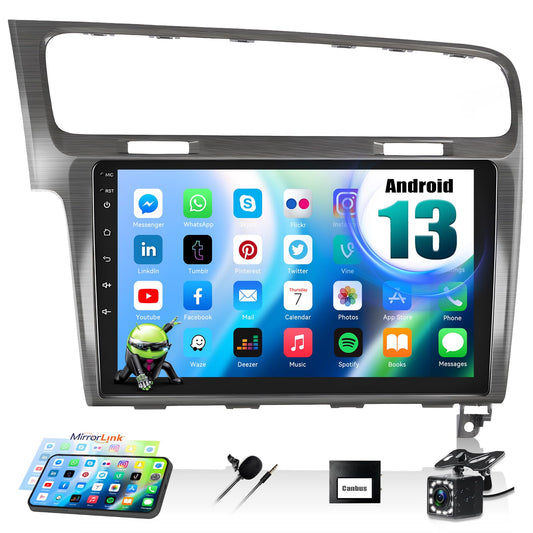 CAMECHO Android car radio with navigation for VW Golf 7 2013-2018, double din car radio 10 inch screen with Bluetooth and USB WiFi FM/RDS MirrorLink + rear view camera