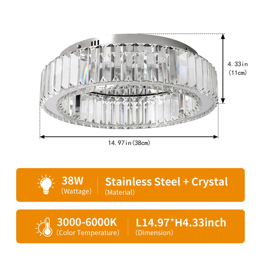 Vinilky Modern Crystal Chandelier, LED Crystal Ceiling Light with Remote Control Dimmable Socket Ceiling Lamp for Living Room, Bedroom, Kitchen, Entryway, Hallway