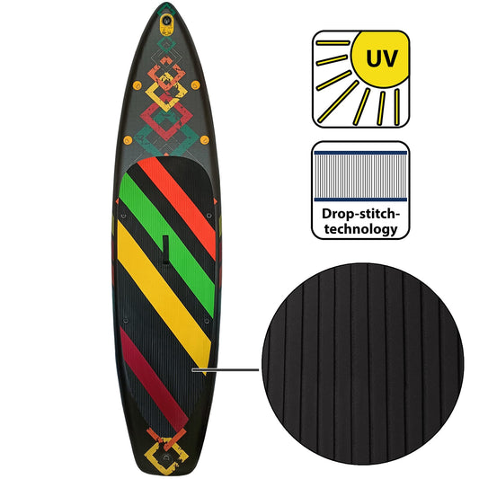 ALPIDEX Stand Up Paddle Set SUP 320 x 76 x 15 cm max. load capacity up to 200 kg Inflatable Stable Lightweight Complete Set Carrying Bag Paddle Fins Air Pump Leash Repair Kit, Color: Black