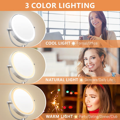 Auxmir makeup mirror with LED lighting, 1X / 5X magnification, double-sided stainless steel vanity mirror, wall-mounted for bathroom, spa, and hotel.