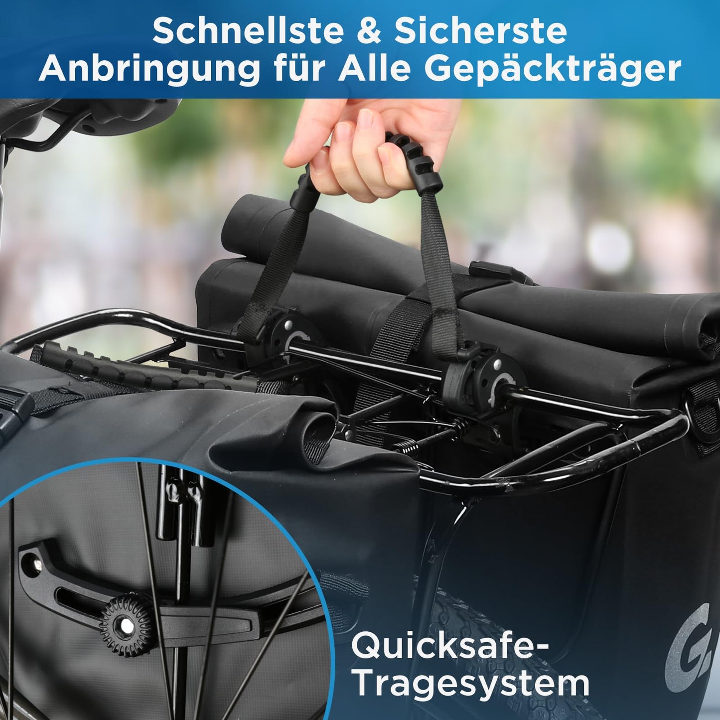 GUOOTU bike bag for rear carrier 32L, made of tarpaulin Rear luggage carrier bag with reflectors, with carrying handle and shoulder strap (Black 32L, Single)