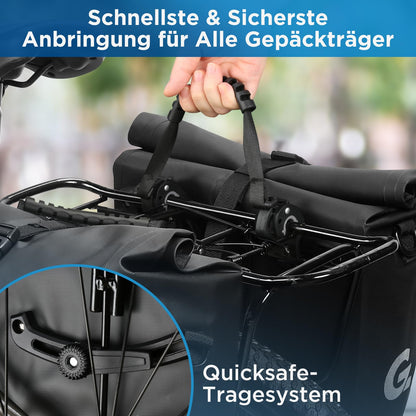 GUOOTU bike bag for rear carrier 32L, made of tarpaulin Rear luggage carrier bag with reflectors, with carrying handle and shoulder strap (Black 32L, Single)