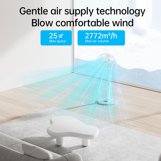 4UMOR Stand Fan quiet 24W 20dB DC Motor 9 Speeds 90° Oscillation adjustable Fan with remote control 9H Timer 41cm Diameter Fan quiet 80% Energy Saving
