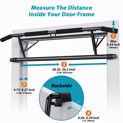 JX FITNESS Door Frame Pull Up Bar with Non-Slip Grips is a foldable training device for home gym, no screws/drilling required.