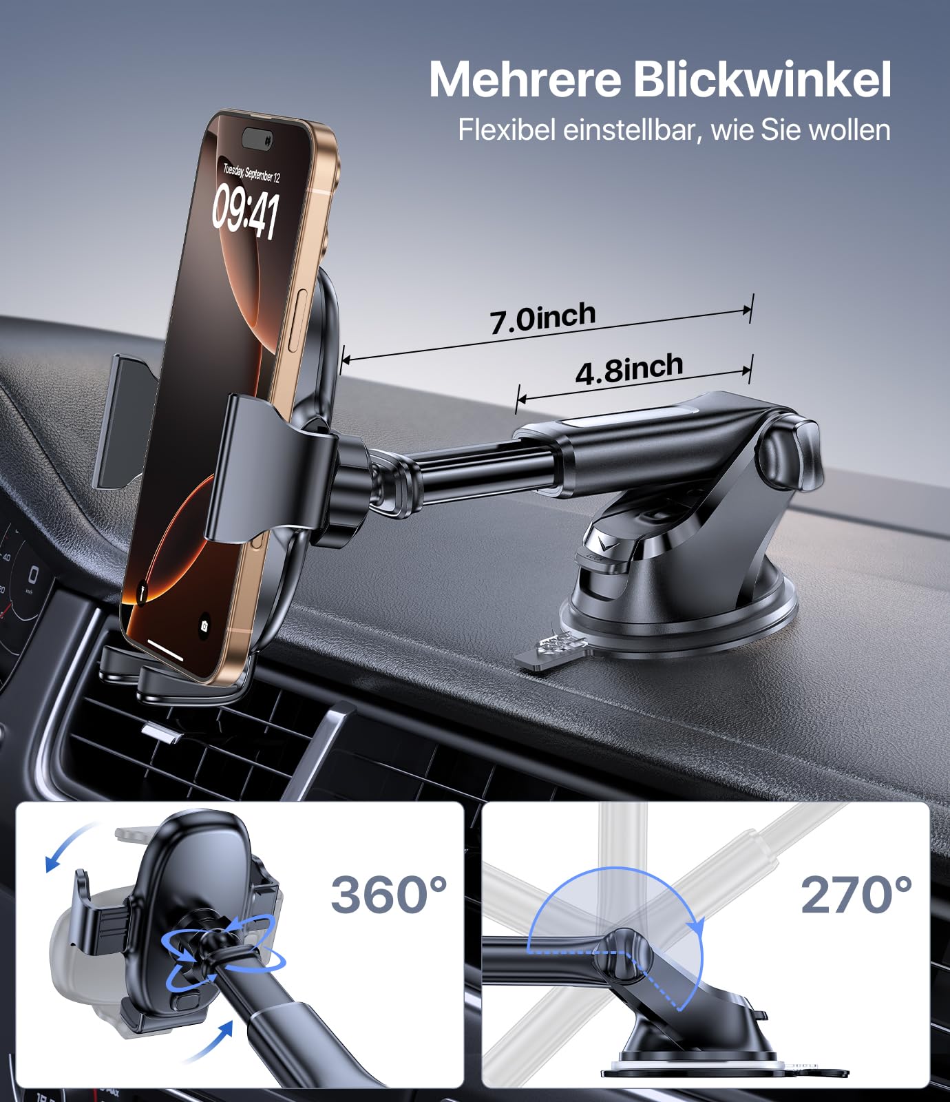 Miracase car phone holder Universal [Strong suction cup and metal hook] car phone mount vent dashboard windshield phone holder for iPhone Galaxy All Smartphones