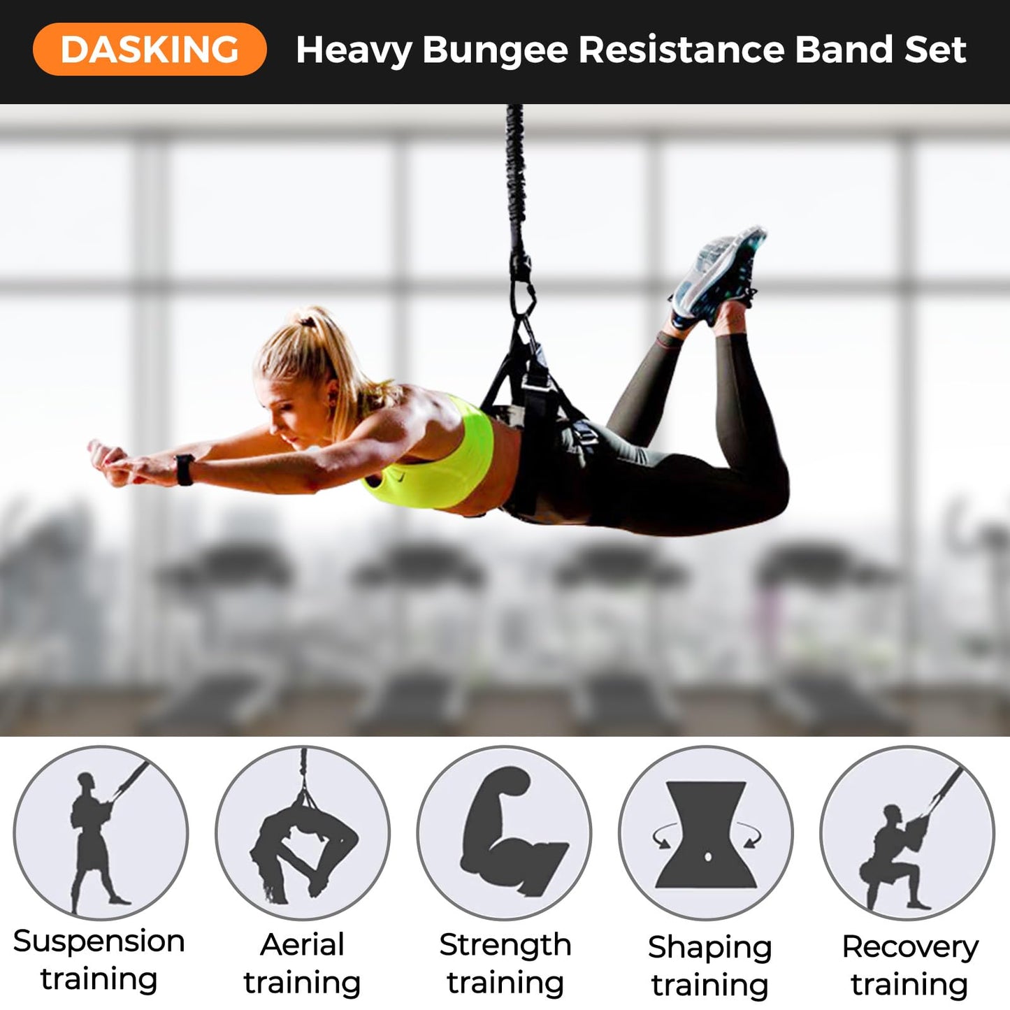 DASKING Heavy Bungee Band Set, Air Yoga Resistance Bungee Stretch Belt, 4D Bungee Dance Rope, Exercise Resistance Belt Training Fitness Home Gym Professional Training Equipment