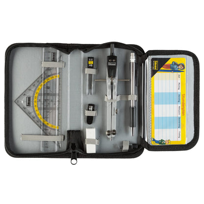 Idena 20066 - compass in case, 11-piece set, with protractor, ruler, spare leads for compass & Linex plastic protractor with handle, 30 cm, shatterproof and transparent