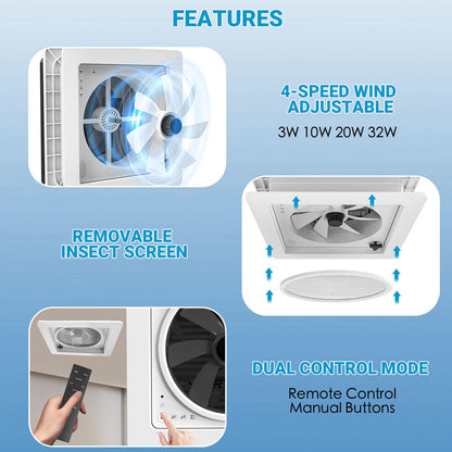 2012 Max Air Ventilation for RV Roof Fan Roof Vent Reversible Exhaust Fan, extremely quiet continuous ventilation RV 12V Remote, with 14" semi-transparent UV-resistant cover