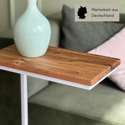 BestLoft.com Small side table sofa black white wood laptop table C shape coffee table side table tray table oak bed table night stand tall laptop table for sofa small living room table (CWH-W)