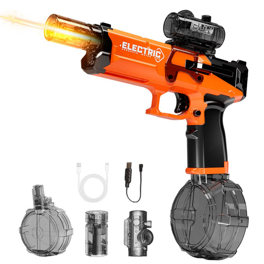Maxee Electric Water Gun with muzzle light, automatic water gun with 7-8 m range, rechargeable water gun, water gun for kids/adults summer pool, beach.