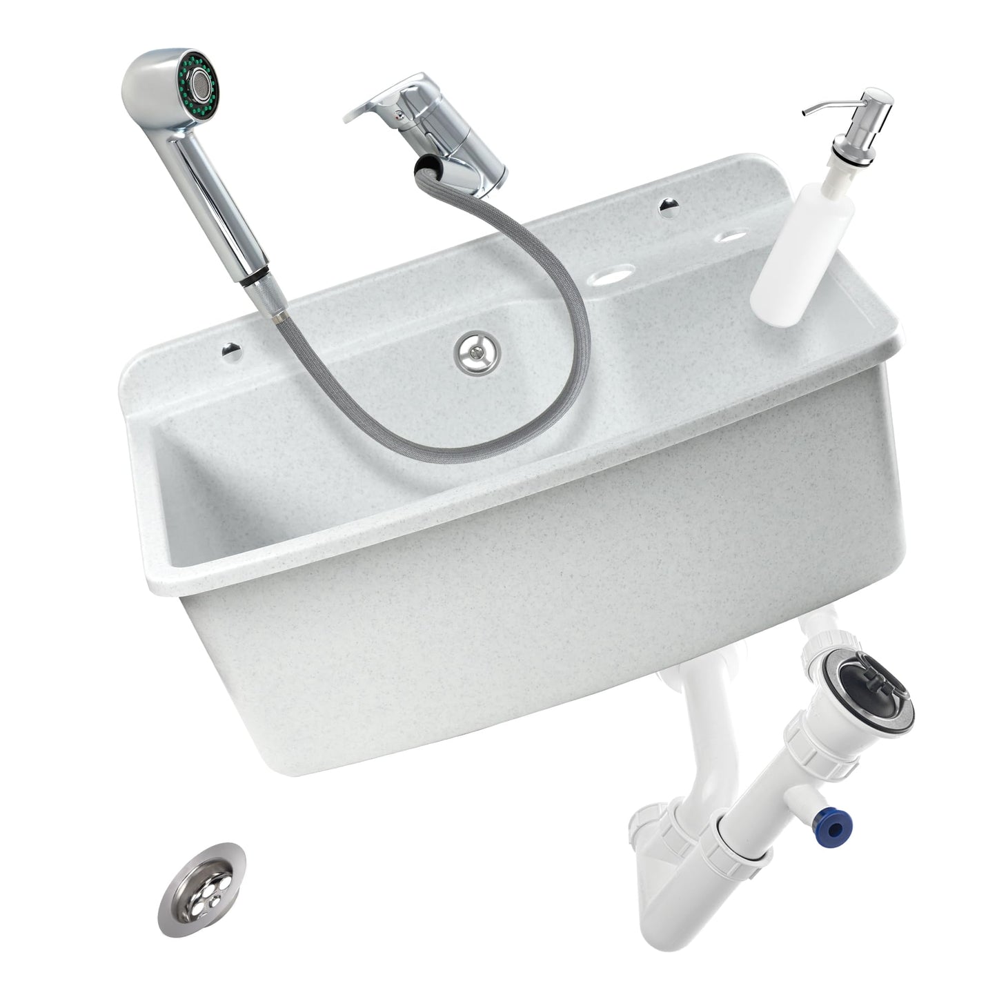 GOSPO Sink basin with pull-out faucet, washbasin 61 x 44 x 23.5 cm, utility sink with soap dispenser, siphon, sink including accessories, utility room, industrial washbasin (white)