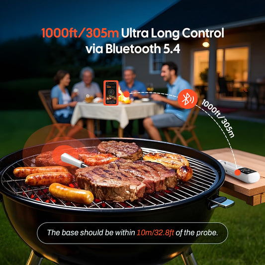 Inkbird INT-11I-B Mini Meat Thermometer Wireless, LCD Display Grill Thermometer, Bluetooth 5.4 with 305m Range, IP67 Waterproof Roast Thermometer for Oven Grill Smoker Airfryer.