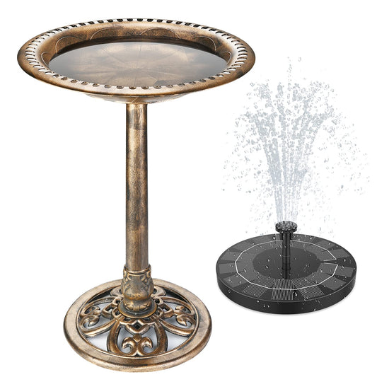 AISITIN bird bath with 2.5W solar fountain, feeding place, garden/balcony decoration, bird bath feeding station for balcony terrace garden decor bird bath bronze plastic.