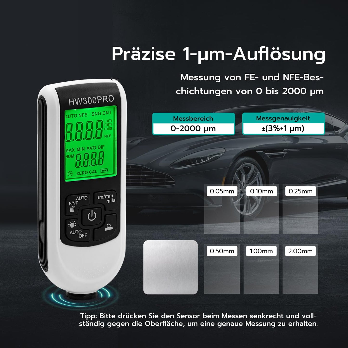 Mcbazel Digital Coating Thickness Gauge, Paint Thickness Gauge, Car Paint Meter, Measurement Range 0 to 2000um.