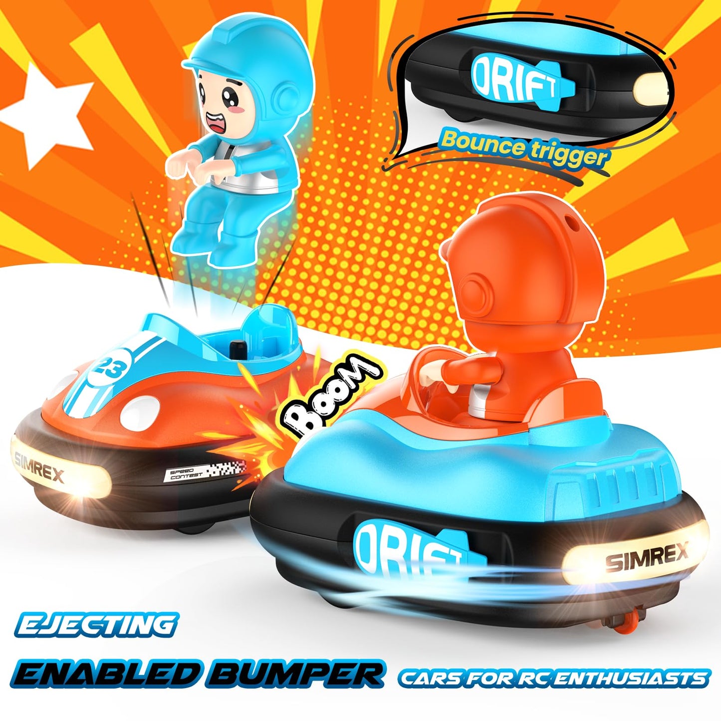 SIMREX Remote Control Car 2 Pack, Remote Control Bumper Cars for Kids with LED Lights, Sound, Battle Stunt Cars, perfect RC Bumper Cars Toddler Toy for Ages 3+ years old Boys Girls