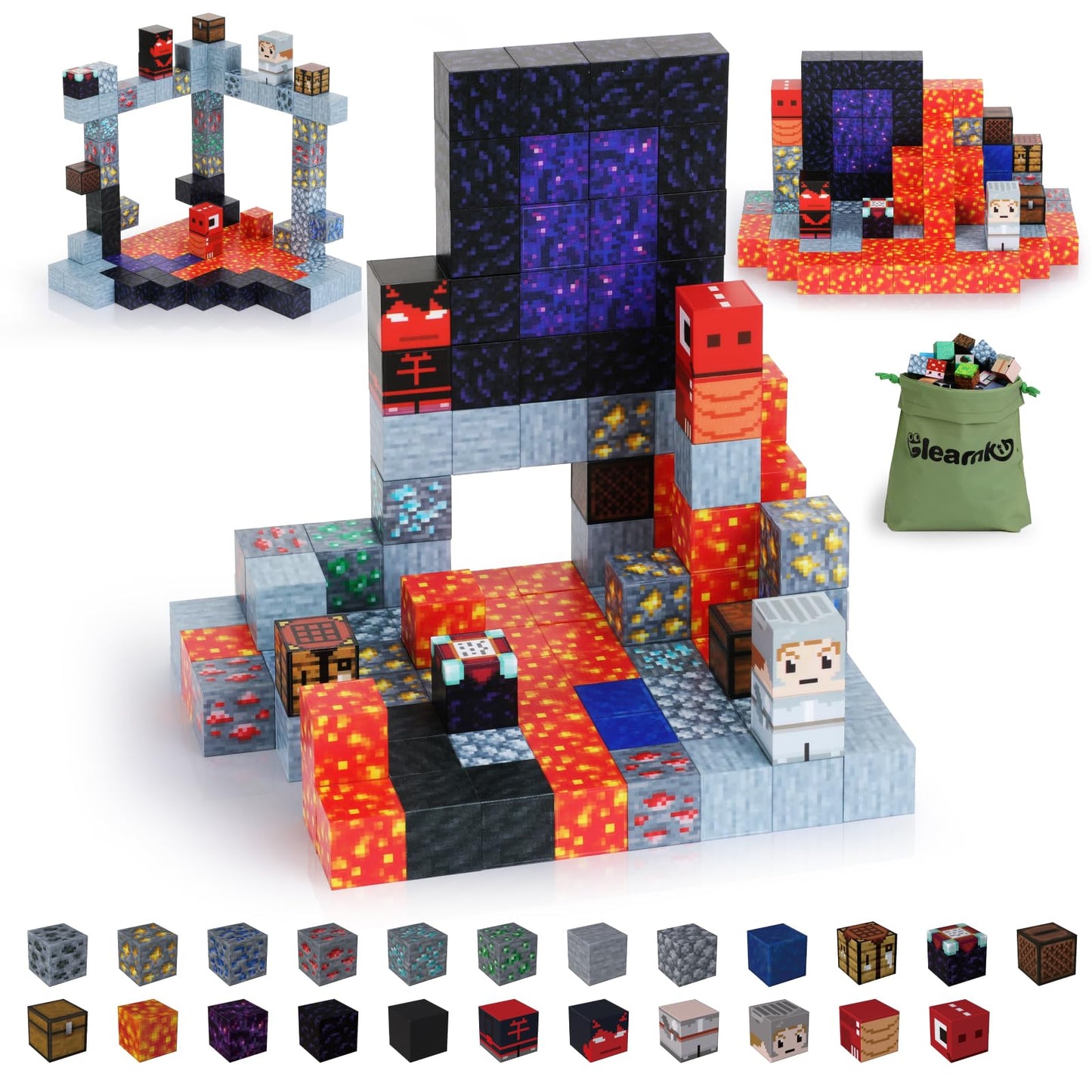 Gleamkid Magnetic Building Blocks, 115 Pieces Magnetic Blocks, Build Lava River, Volcano, Dinosaur World Adventure Block Game for Boys and Girls Ages 3+