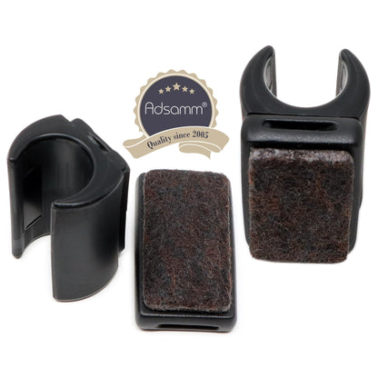 Adsamm® / 32 x clamping shell glides with felt / Black / ø 9-10 mm / Round / Shell glides with interchangeable felt for steel tube chairs