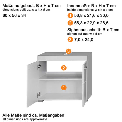 trendteam smart living - Amanda - Bathroom Vanity Cabinet - White/High Gloss White Oak - 1 Shelf - (WxHxD) 60 x 56 x 34 cm - Scratch-resistant
