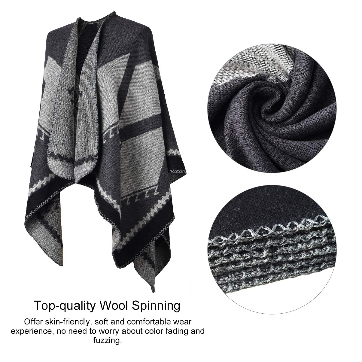 Winter Warm Poncho Scarf Wrap - Autumn Open Front Cape Windproof Knit Wool Coat Blanket Cap-Scarf Oversized Winter Blanket Reversible Thick Cardigan Coat for Women Girls Festive Gifts