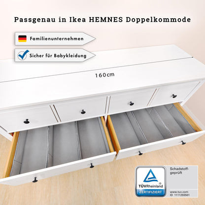 SIMPLE JOY® HEMNES DOUBLE FileFolding Box for IKEA HEMNES 160cm Double Dresser; Certified free of harmful substances, THE ORIGINAL; precise fit; Drawer organization system secure for baby clothing, changing needs; 6-piece set