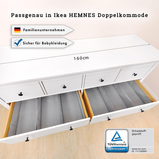 SIMPLE JOY® HEMNES DOUBLE FileFolding Box for IKEA HEMNES 160cm Double Dresser; Certified free of harmful substances, THE ORIGINAL; precise fit; Drawer organization system secure for baby clothing, changing needs; 6-piece set