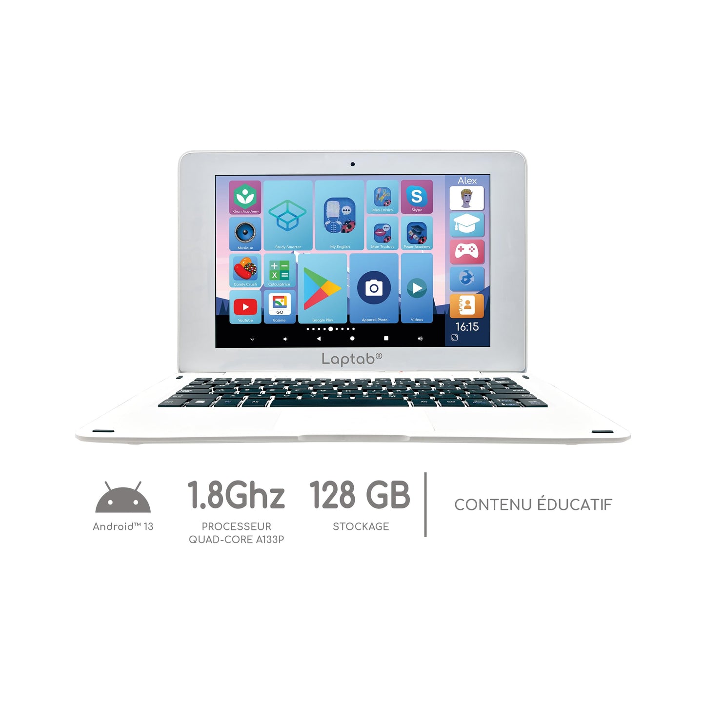 Lexibook, LAPTAB® 10 laptop with touchscreen, for the whole family, educational and gaming content, runs on Android™, child lock feature, ultra-thin and light, LT10FR.