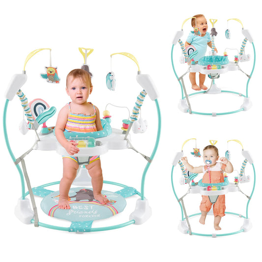 GOPLUS 3 in 1 Baby Jumperoo, spring and play center with 360° rotating seat, toy & music tray with lights and sounds, adjustable seat height for babies 6 months and up to 12 kg (Light Blue)