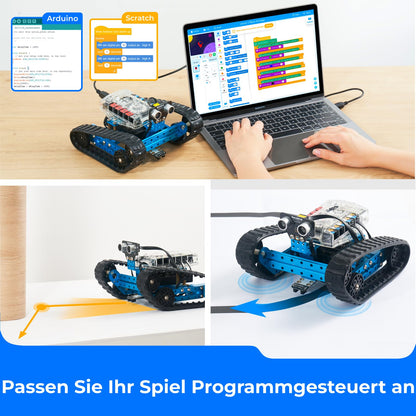 Makeblock mBot Ranger is a programmable 3-in-1 robot kit for kids aged 8 and up. This app-controlled robot toy can be programmed with Scratch/Arduino.