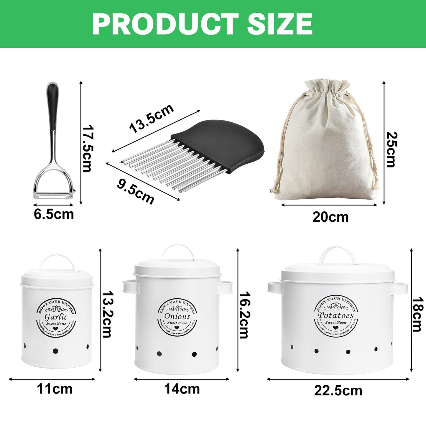 Potato storage box set of 3 on the stove, onion pot and garlic pot ventilated storage container set, onion storage, storage potatoes onions garlic storage (white)