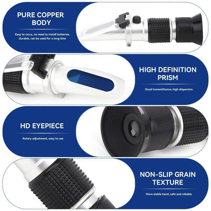 Refractometer Hydrometer, Refractometer Brix sugar, Antifreeze refractometer, 0-90% Brix meter refractometer Portable handheld refractometer for measuring sugar content, tester automatic.