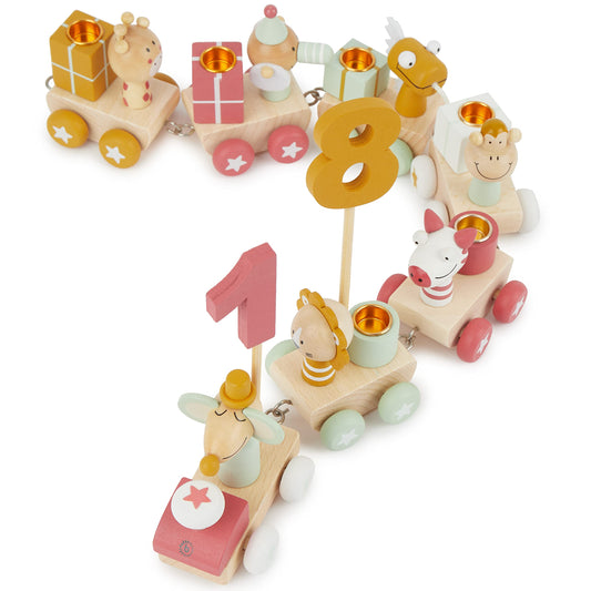 Bieco Wooden Birthday Train - Berry Look 0-99 Years - Boy - Girl 1st birthday Birthday ring Birthday plate Birthday wreath Candles Birthday candle