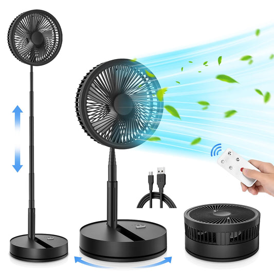 LIPETY Portable Foldable Oscillating Small Fan, 8" 7200mAh Rechargeable Battery USB C Desk Fan with Remote Control, Mini Quiet Stand Fan for Home Bedroom Travel Camp