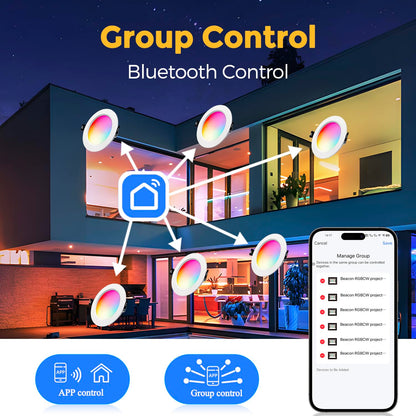 6-pack LED recessed lights RGBW dimmable 10W with remote control, recessed lights Bluetooth APP color changing RGB+Warm White +Cool White ceiling spotlights, Round LED downlight 230V for living room, bedroom
