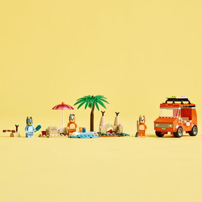 LEGO Bluey: Bluey's Beach & Family Car Trip Toy includes 3 minifigures (Bingo & Chilli), 2 surfboards, a sand castle, and fun accessories. Perfect birthday gift for 4+ year old girls & boys. - 11202