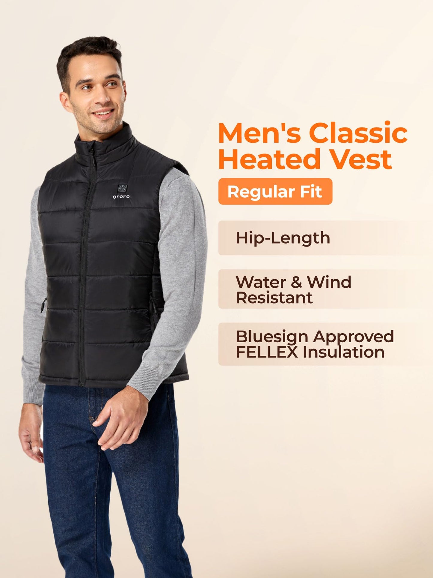 ORORO Men's Heated Vest with Powerbank, Up to 10 Hours of Heat - Charger Not Included (Neutral Black, M)