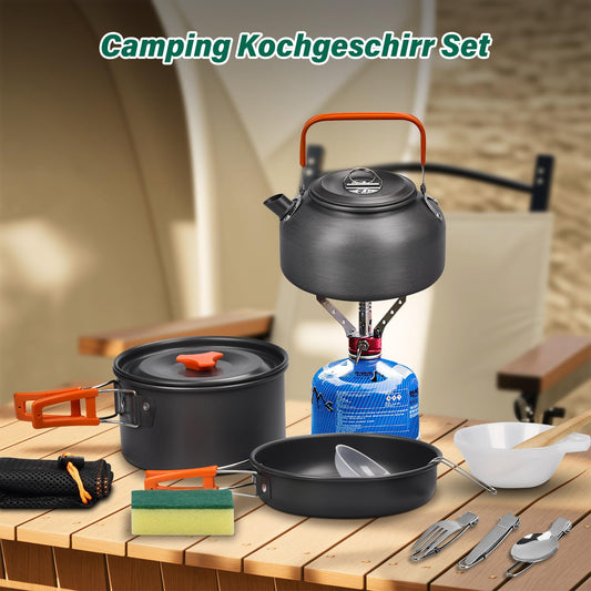 Onherm 13-Piece Camping Cookware Set, Foldable Outdoor Dinnerware Set with Camping Pot, Camping Pan, and Teapot for Hiking Outdoor Cooking Picnic 1-4 Person