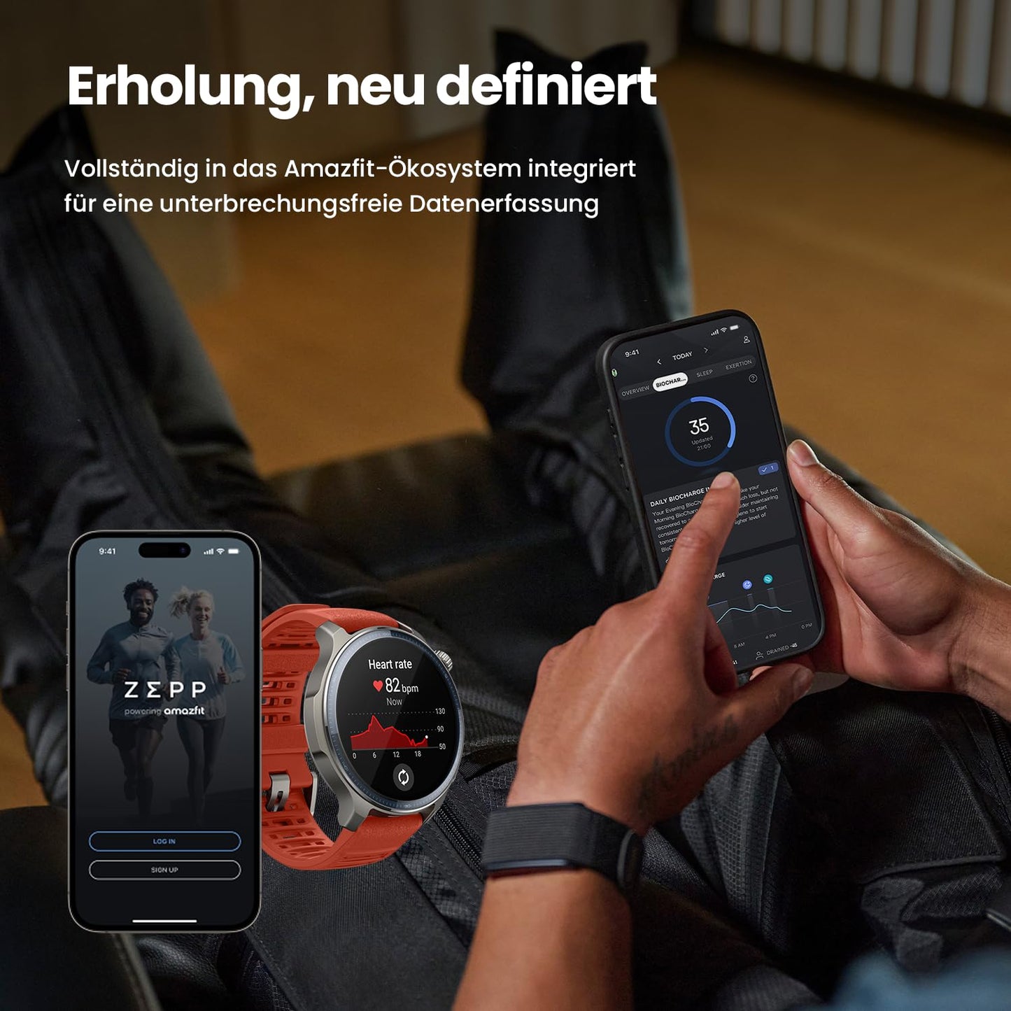 Amazfit Helio Strap Smart Band Fitness Tracker, 24/7 activity and sleep tracker with heart rate, 10-day battery life, 27 sports modes, strength training, HYROX, no subscription required for Android & iPhone.