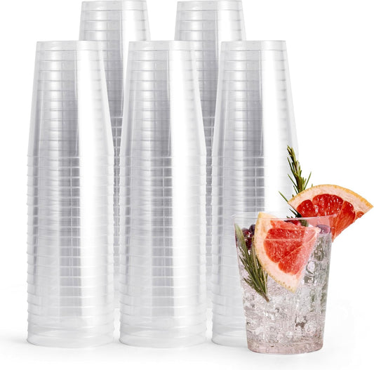 MATANA 100 Premium Plastic Cups, Party Cups, Drinking Cups (285ml / 10oz) - Hard Plastic Cups, Plastic Cups, Reusable Cups, Cocktail Glasses, Plastic Glasses for Weddings & Parties
