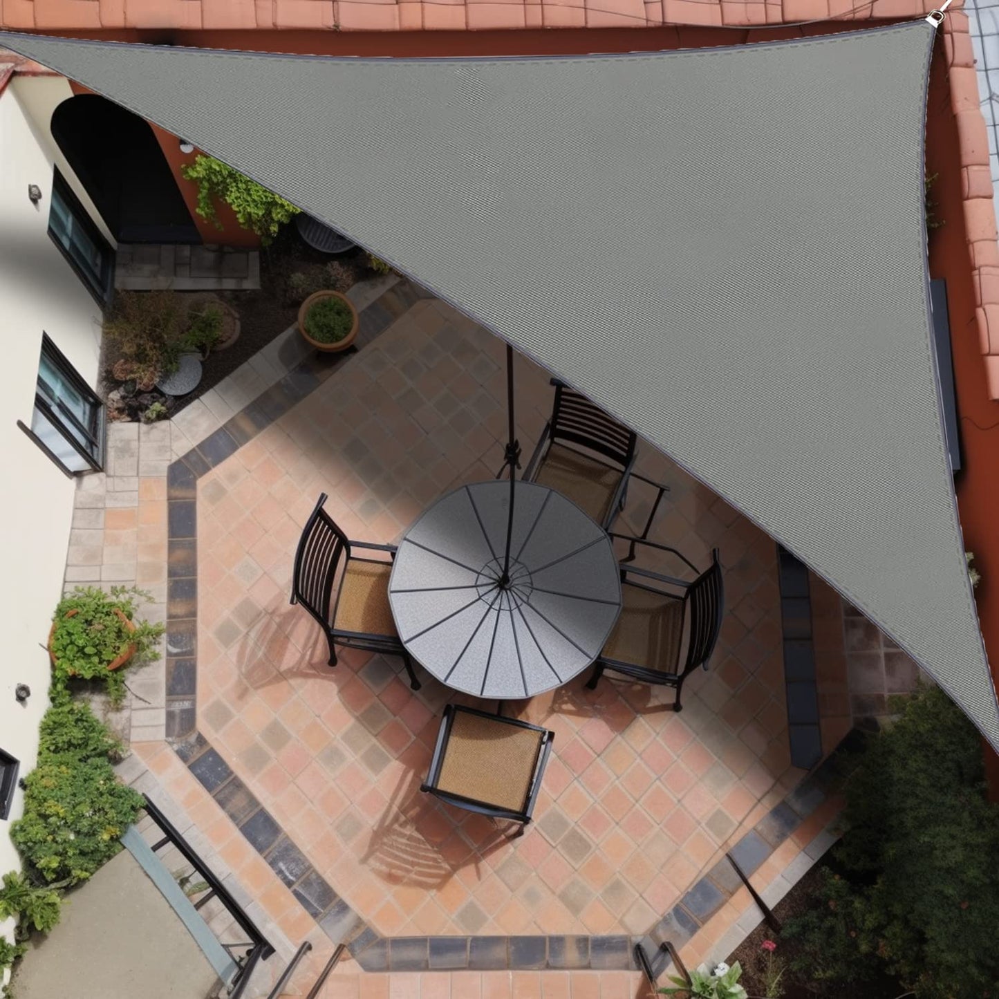 IOAOI triangular sun shade 3 x 4 x 5m, waterproof sun protection sun shade right triangle, 95% UV protection, including fastening ropes for balcony terrace garden (color: grey)