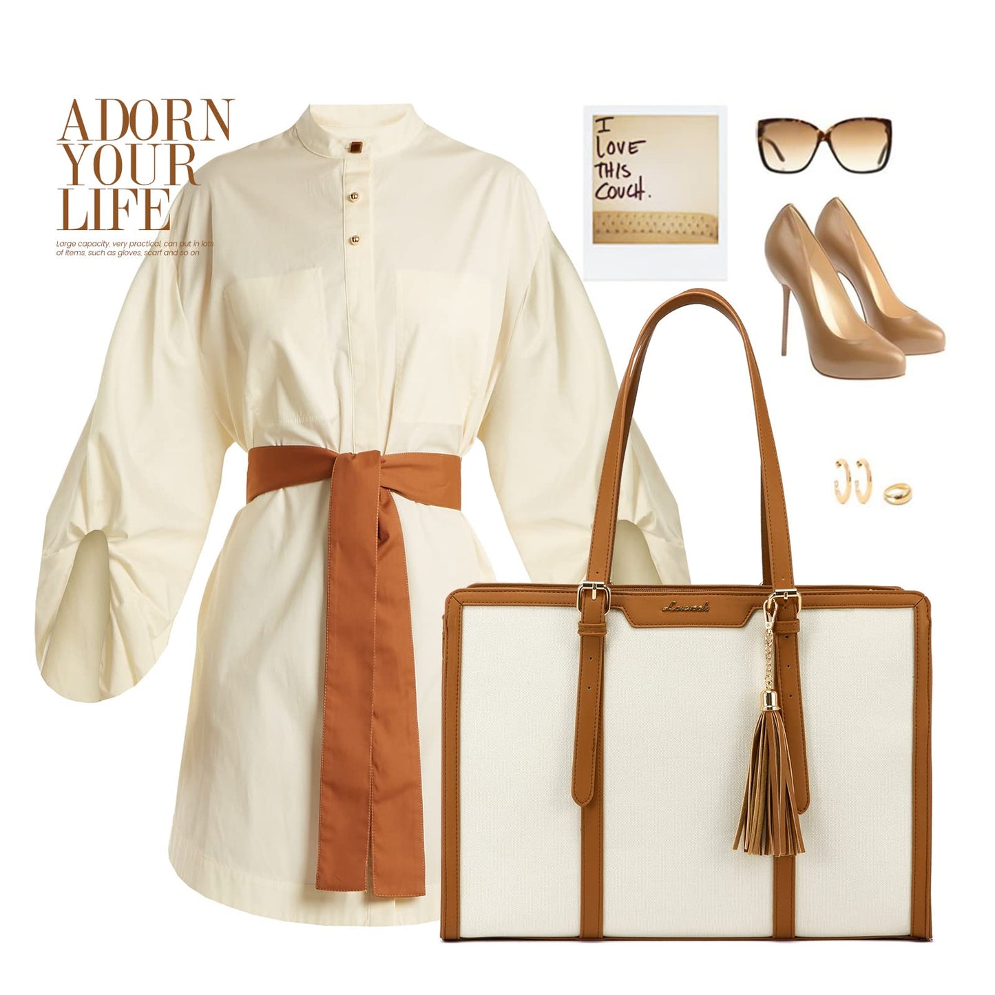 LOVEVOOK laptop handbag for women, fits up to 15.6 inch laptop. Can be used as tote, shoulder, crossbody bag. Made of canvas, perfect for office, business, travel or leisure. Elegant and spacious for teachers and professionals.