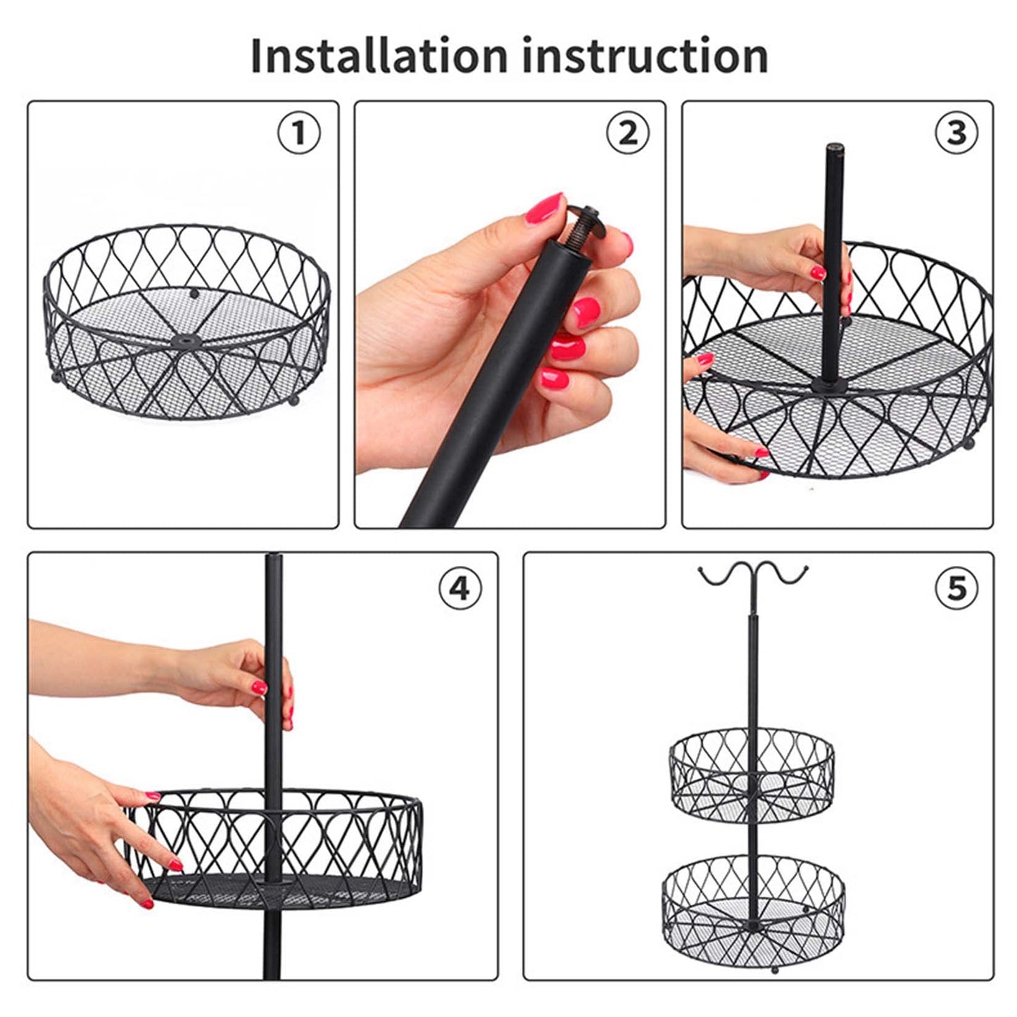 DUGEHO Fruit Stand 2-Tier Banana Holder Fruit Basket for More Counter Space - Storage for Fruits & Vegetables, Fruit Bowl, Fruit Stand (black)