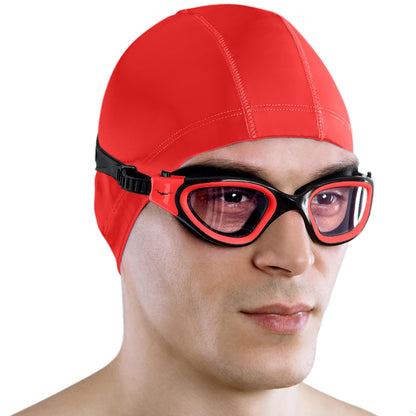 AqtivAqua Photochromic Swim Goggles for Men, Women, Adults, and Kids DX-H (Red, Photochromatic)
