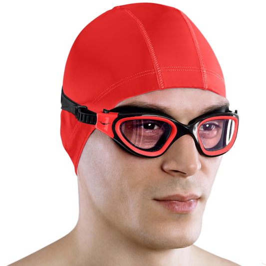 AqtivAqua Photochromic Swim Goggles for Men, Women, Adults, and Kids DX-H (Red, Photochromatic)