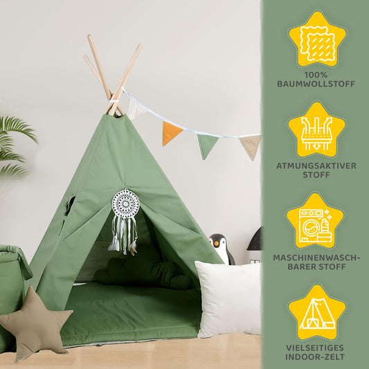 Children's Teepee Tipi Set for kids, indoor/outdoor play tent, 8 elements including teepee, Indian tipi with window, etc. (with accessories forest spirit)