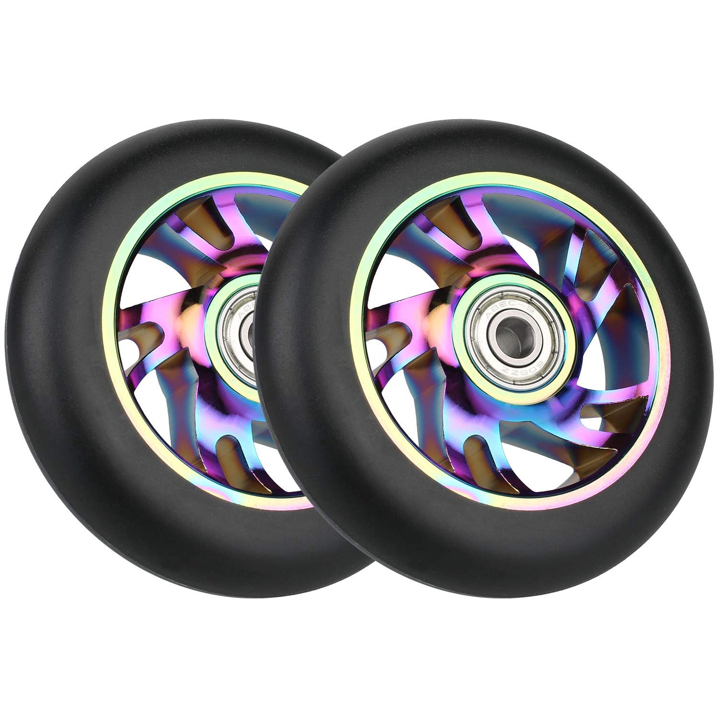 VOKUL 100mm Scooter Replacement Wheels Pro Scooter Neo Wheels - with ABEC-9 Bearings, 100 x 24mm Tire Kick Roller Wheels - Compatible with Apollo/Cox/Fuzion and most Freestyle Scooters, Pair