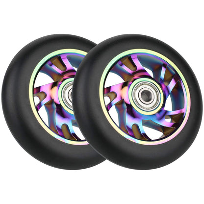 VOKUL 100mm Scooter Replacement Wheels Pro Scooter Neo Wheels - with ABEC-9 Bearings, 100 x 24mm Tire Kick Roller Wheels - Compatible with Apollo/Cox/Fuzion and most Freestyle Scooters, Pair